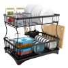 2 Tiers Kitchen Dish Drying Rack With Drainage, Chopstick Holder & Cutting Board Rack, Countertop Storage Organizer