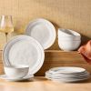 12-Piece White Stoneware Dinnerware Set for 4, Includes Dinner Plates, Salad Plates and Bowls