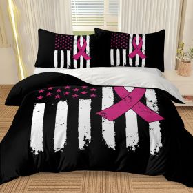 3pcs Breast Cancer Awareness Duvet Cover Set, Pink Ribbon American Flag Print Bedding, Soft Microfiber for Support & Hope