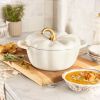 3.5 Quart Pumpkin Enameled Cast Iron Dutch Oven with Lid, Linen, Cute Fall Cocotte for Soups, Stews & Braising