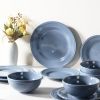 12-piece stoneware tableware set, blue corduroy textured plates and bowls, serving size 4, reaction glaze tableware set, for home use.