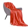 Orange Acrylic Knitted Throw Blanket – Soft Woven Blanket with Fringes, Warm and Cozy Decorative Cover for Couch, Bed, Sofa, or Home Décor