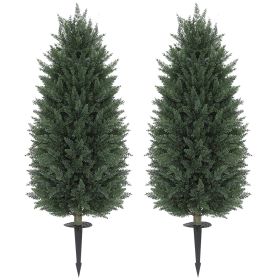 43.3 Inch Set of 2 Artificial Cypress Topiary Tree, Indoor Outdoor UV Resistant Faux Plants with Ground Stake for Garden