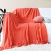 Orange Acrylic Knitted Throw Blanket – Soft Woven Blanket with Fringes, Warm and Cozy Decorative Cover for Couch, Bed, Sofa, or Home Décor