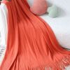 Orange Acrylic Knitted Throw Blanket – Soft Woven Blanket with Fringes, Warm and Cozy Decorative Cover for Couch, Bed, Sofa, or Home Décor