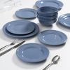 12-piece stoneware tableware set, blue corduroy textured plates and bowls, serving size 4, reaction glaze tableware set, for home use.