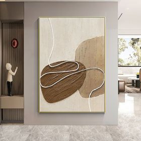 Handmade Oil Painting White and Beige Minimalist Wall Art Oversize Minimalist Painting on Canvas Neutral Textured Painting Brown Wall Decorative (Style: 01, size: 60X90cm)